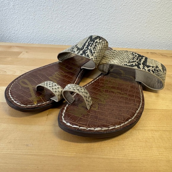 Sam Edelman Snake Print Thong Sandals Brown Embossed Leather Women's Size 9.5M - Picture 6 of 6